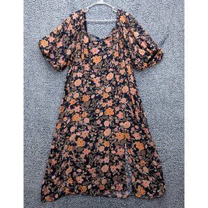 Old Navy Puff Sleeve Maxi Dress Size 2X Boho Floral Cottagecore Milkmaid Blue